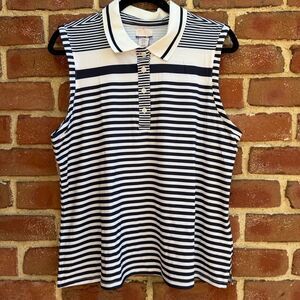 Tommy Bahama $110 UPF50 Striped Sleeveless Button Golf Polo Navy White XL NWOT